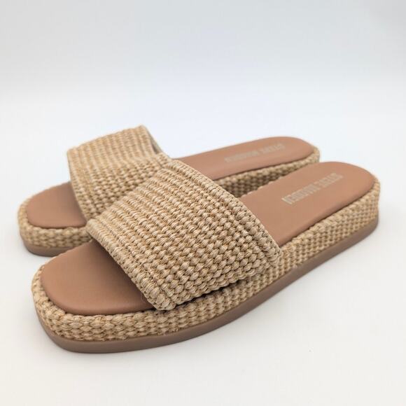 Steve Madden Boardwalk Espadrille Slide Sandals Natural Raffia Size US7.5M EU38 - Picture 1 of 9